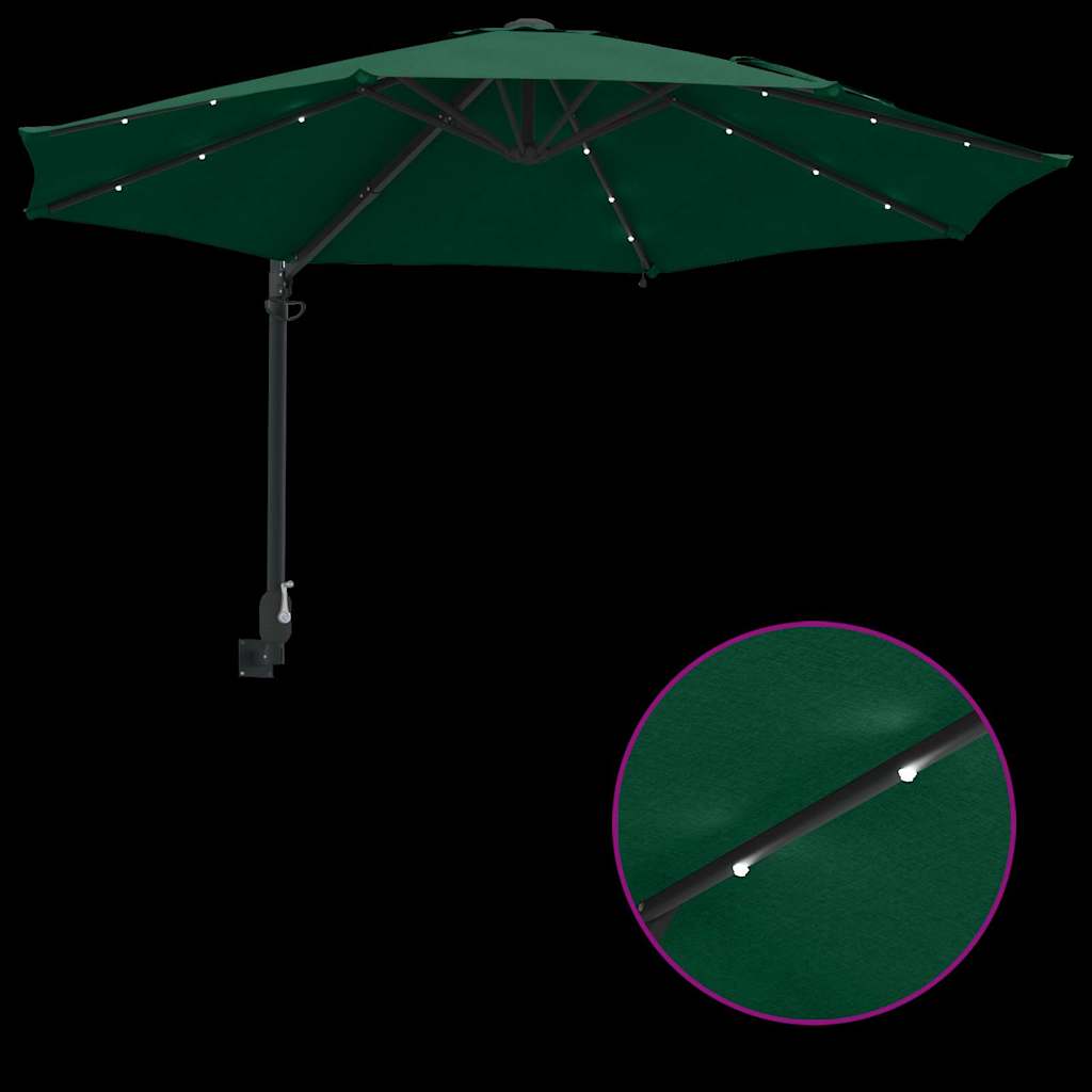 Sienoje montuojamas sodo skėtis su LED žalia 248 cm
