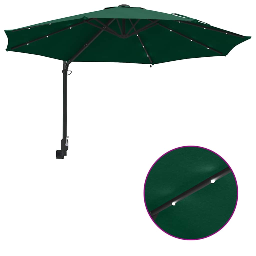 Sienoje montuojamas sodo skėtis su LED žalia 248 cm