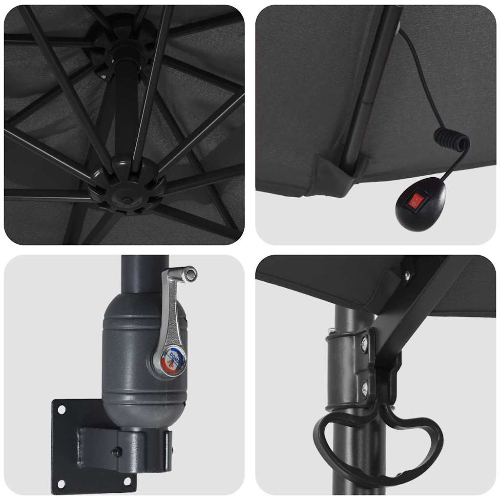 Prie sienos montuojamas sodo skėtis su LED Antracito 248 cm
