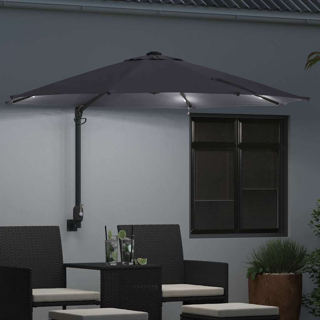 Prie sienos montuojamas sodo skėtis su LED Antracito 248 cm