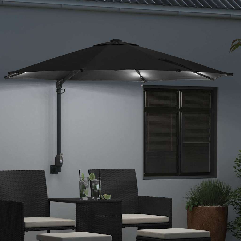 Sieninis sodų skėtis su LED juostomis Juodas 248 cm
