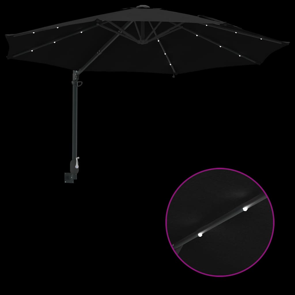 Sieninis sodų skėtis su LED juostomis Juodas 248 cm