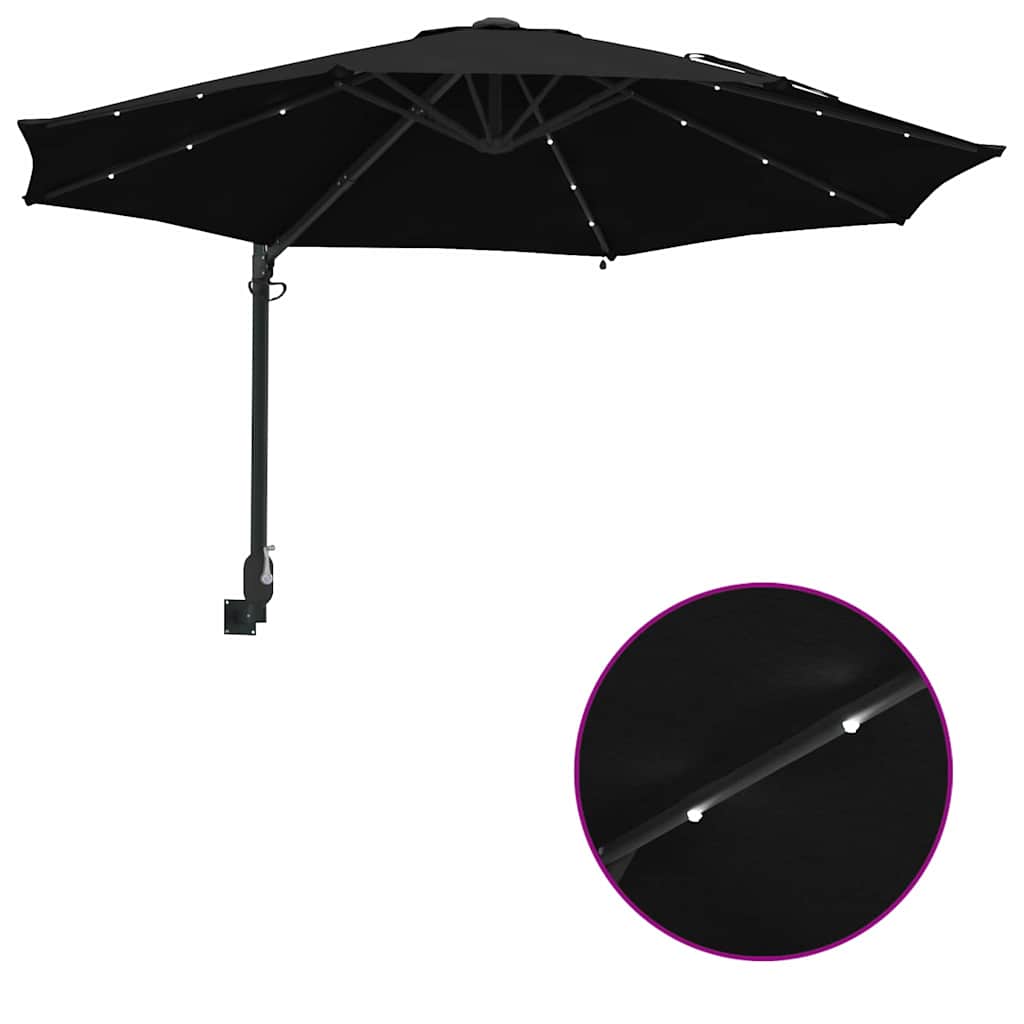 Sieninis sodų skėtis su LED juostomis Juodas 248 cm