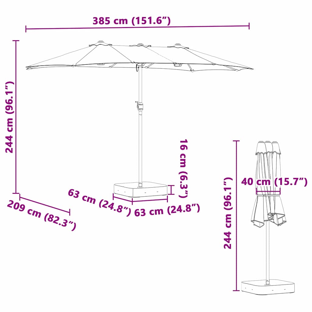 Sodo skėtis Taupe 385 x 209 x 244 cm Poliesteris ir plienas