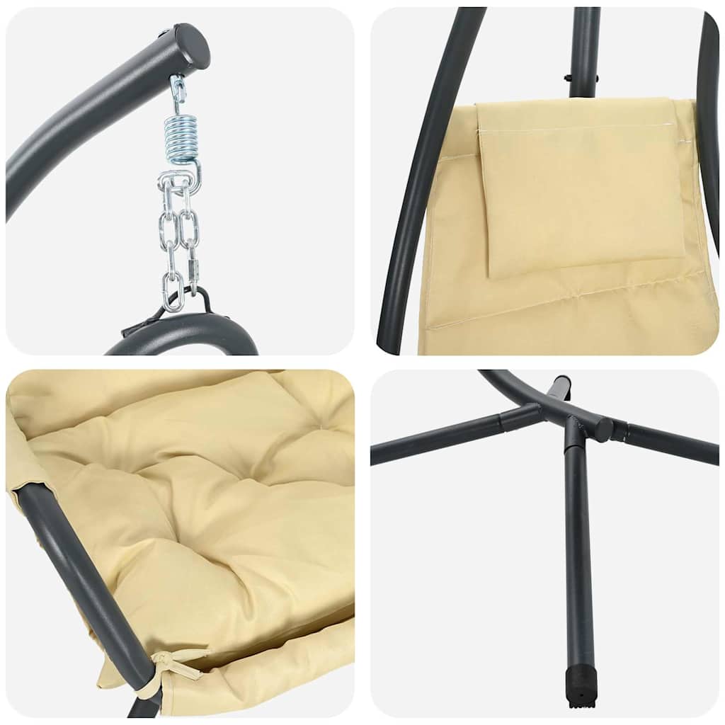 pakabinama kėdė su stovu ir pagalvėlėmis Šviesiai smėlio plienas