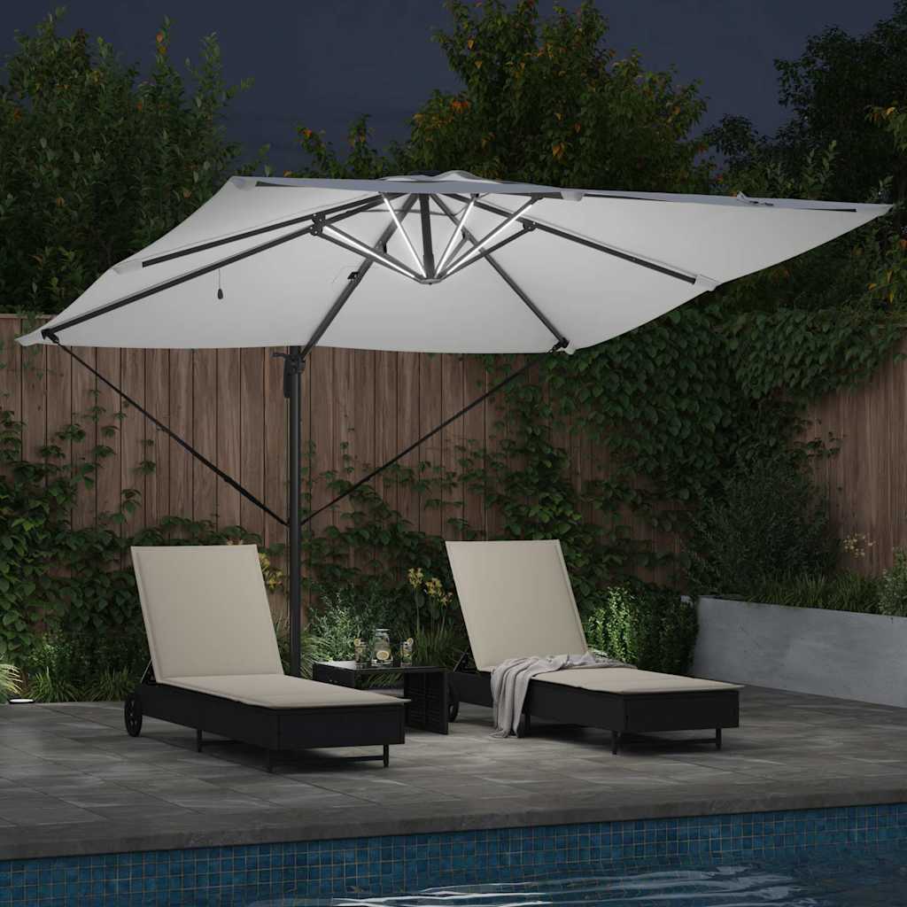 Konsolinis Roma skėtis su LED smėlio 286x285x270 cm aliuminiu