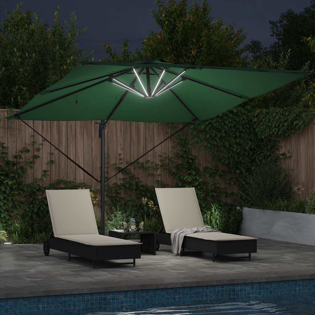 Cantilever Roma skėtis su LED - Žalias, 286 x 285 x 270 cm, Aliuminis