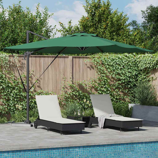 Cantilever Roma skėtis su LED - Žalias, 286 x 285 x 270 cm, Aliuminis
