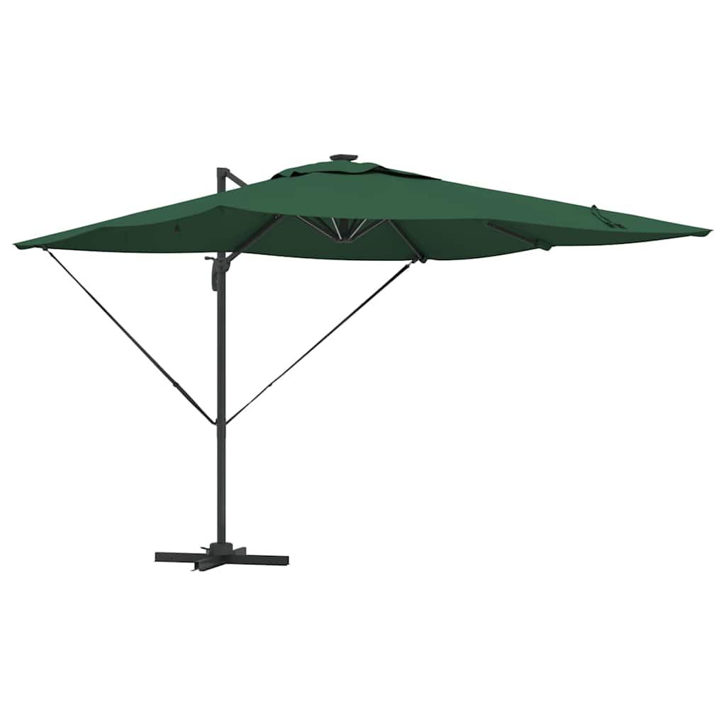 Cantilever Roma skėtis su LED - Žalias, 286 x 285 x 270 cm, Aliuminis