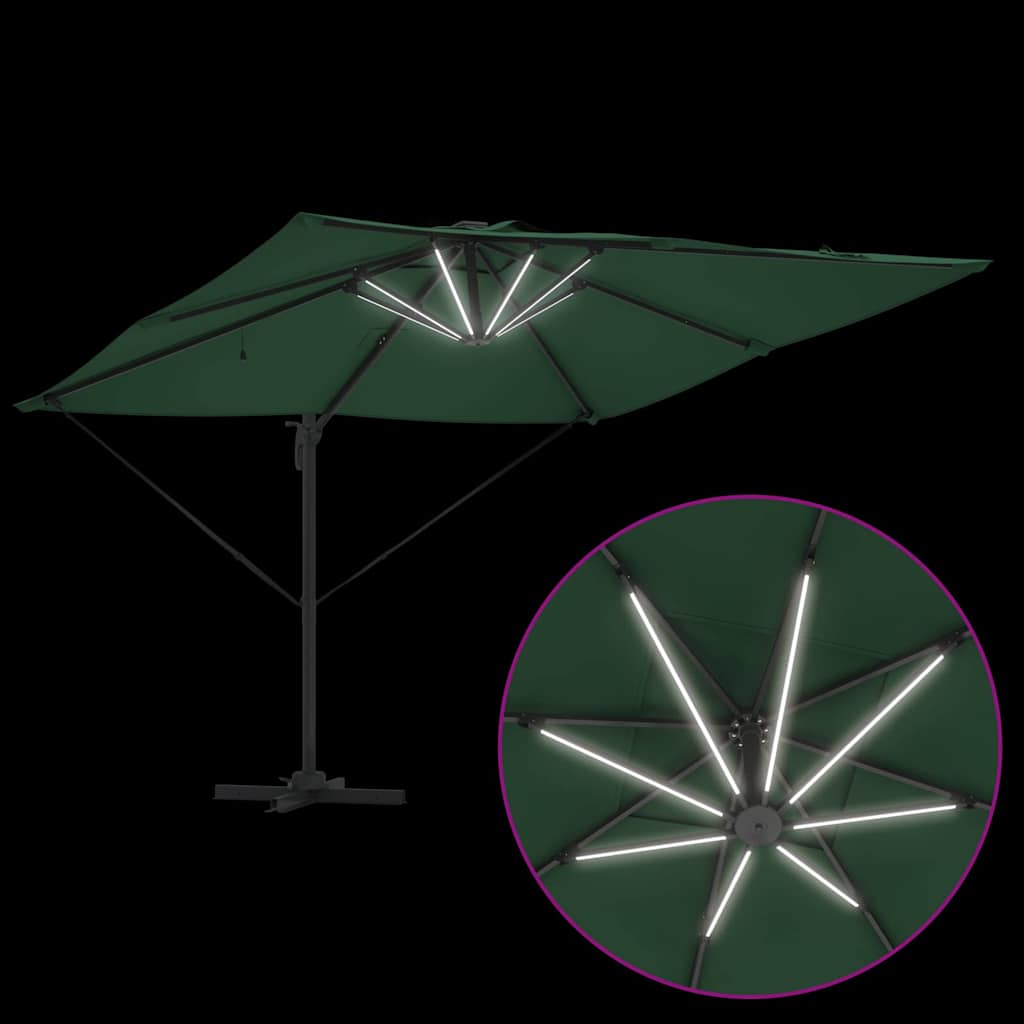 Cantilever Roma skėtis su LED - Žalias, 286 x 285 x 270 cm, Aliuminis