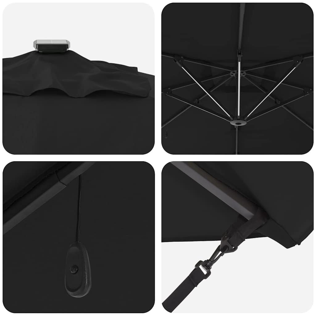 Cantilever Roma skėtis su LED - juodas, 286 x 285 x 270 cm, aliuminis