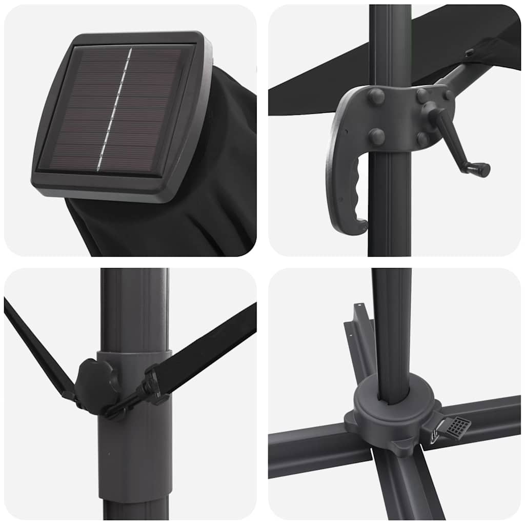 Cantilever Roma skėtis su LED - juodas, 286 x 285 x 270 cm, aliuminis