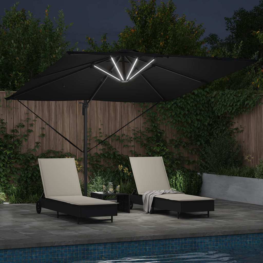 Cantilever Roma skėtis su LED - juodas, 286 x 285 x 270 cm, aliuminis