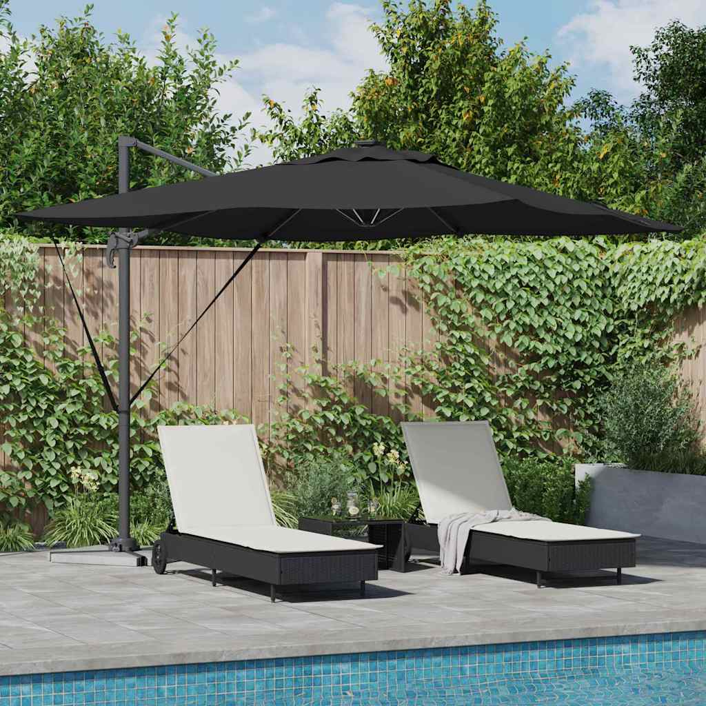 Cantilever Roma skėtis su LED - juodas, 286 x 285 x 270 cm, aliuminis