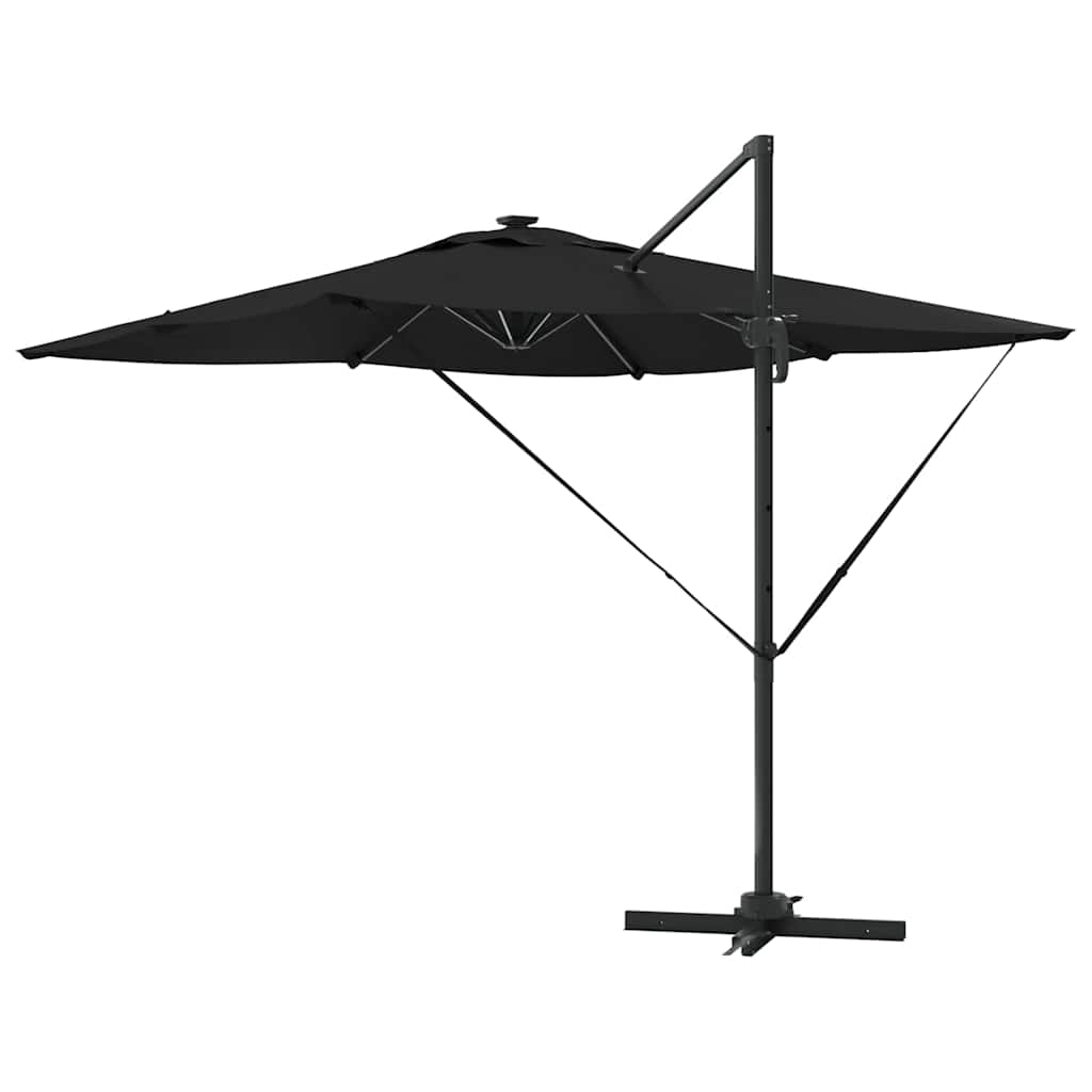 Cantilever Roma skėtis su LED - juodas, 286 x 285 x 270 cm, aliuminis