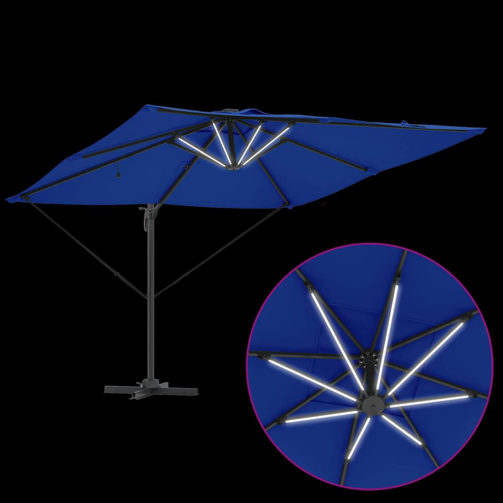 Roma Parasolis su LED azurine mėlyna – 286 x 285 x 270 cm, aliuminio.