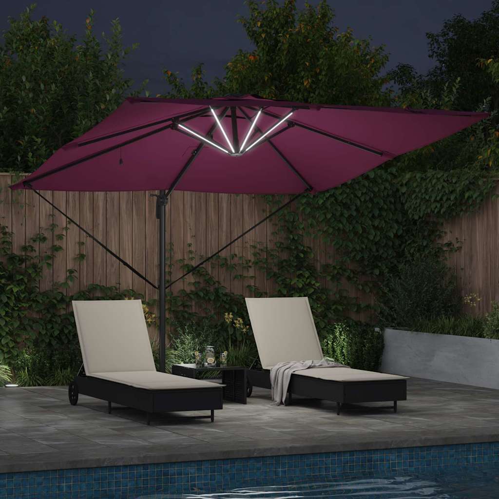 Roma Parasol su LED, Bordo Raudona, 286 x 285 x 270 cm, Aliuminio.