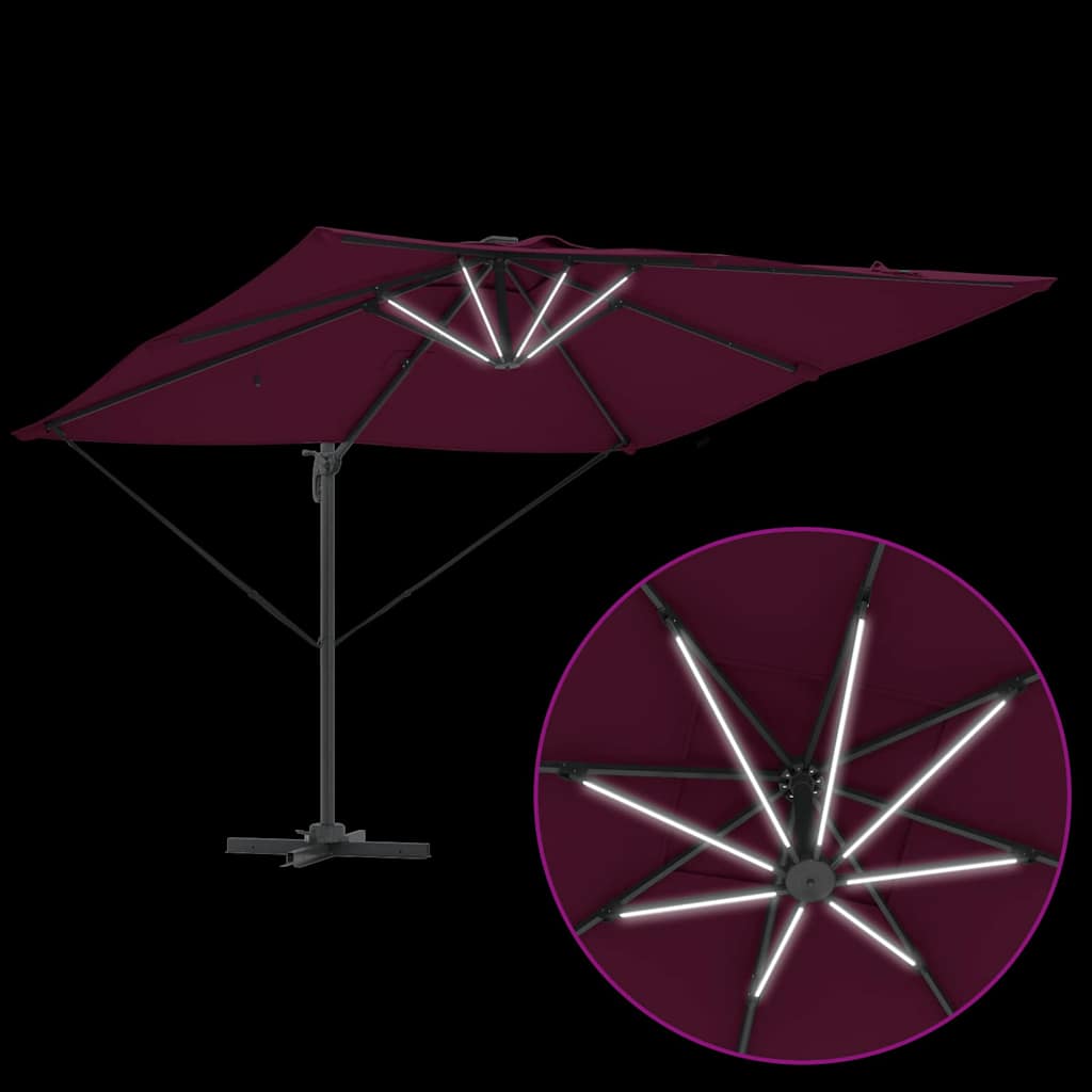 Roma Parasol su LED, Bordo Raudona, 286 x 285 x 270 cm, Aliuminio.