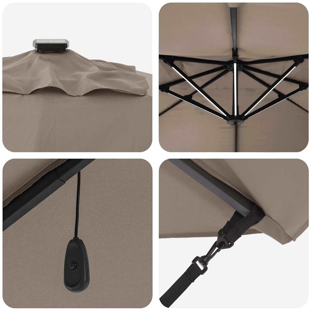 Konsolinis Roma parasolis su LED Taupe 352x251x265 cm Aliuminis