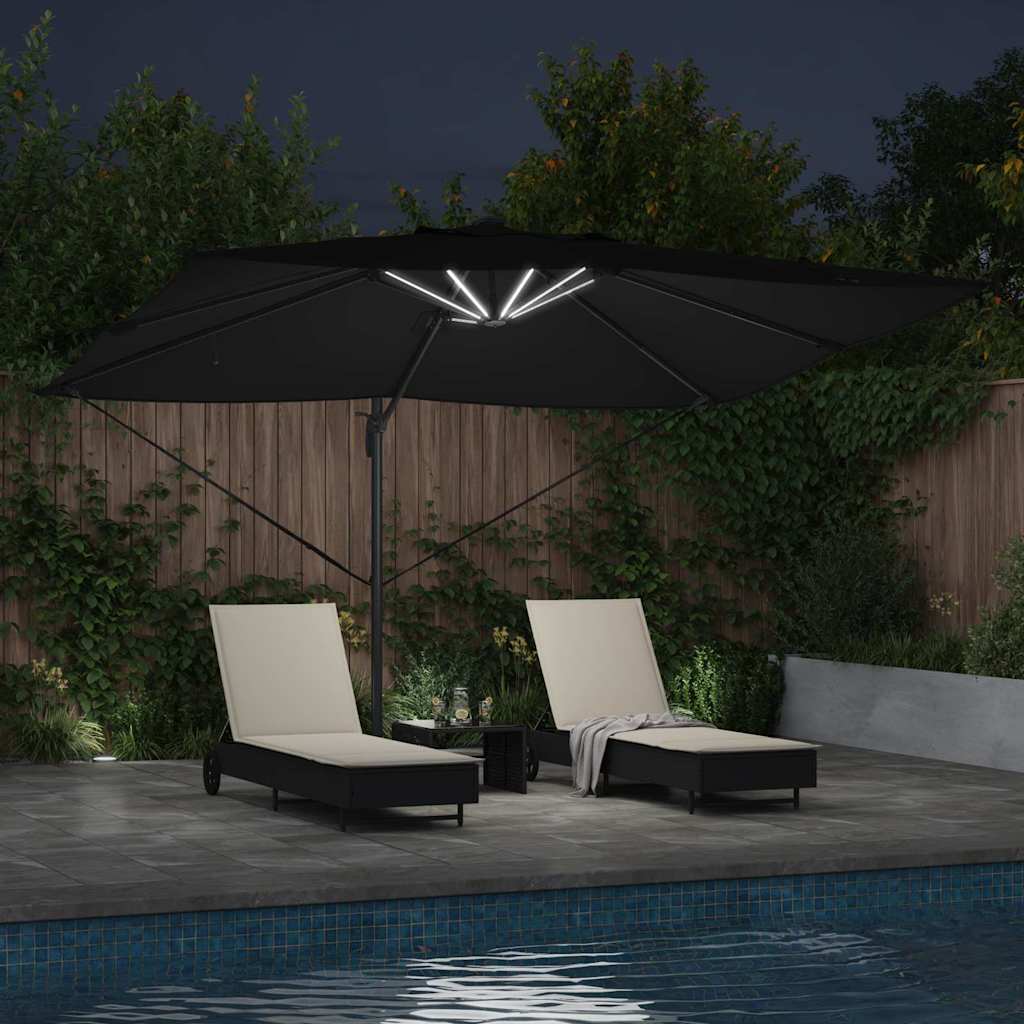 konsolinis Roma skėčius su LED Juodas 352x251x265 cm Aliuminis