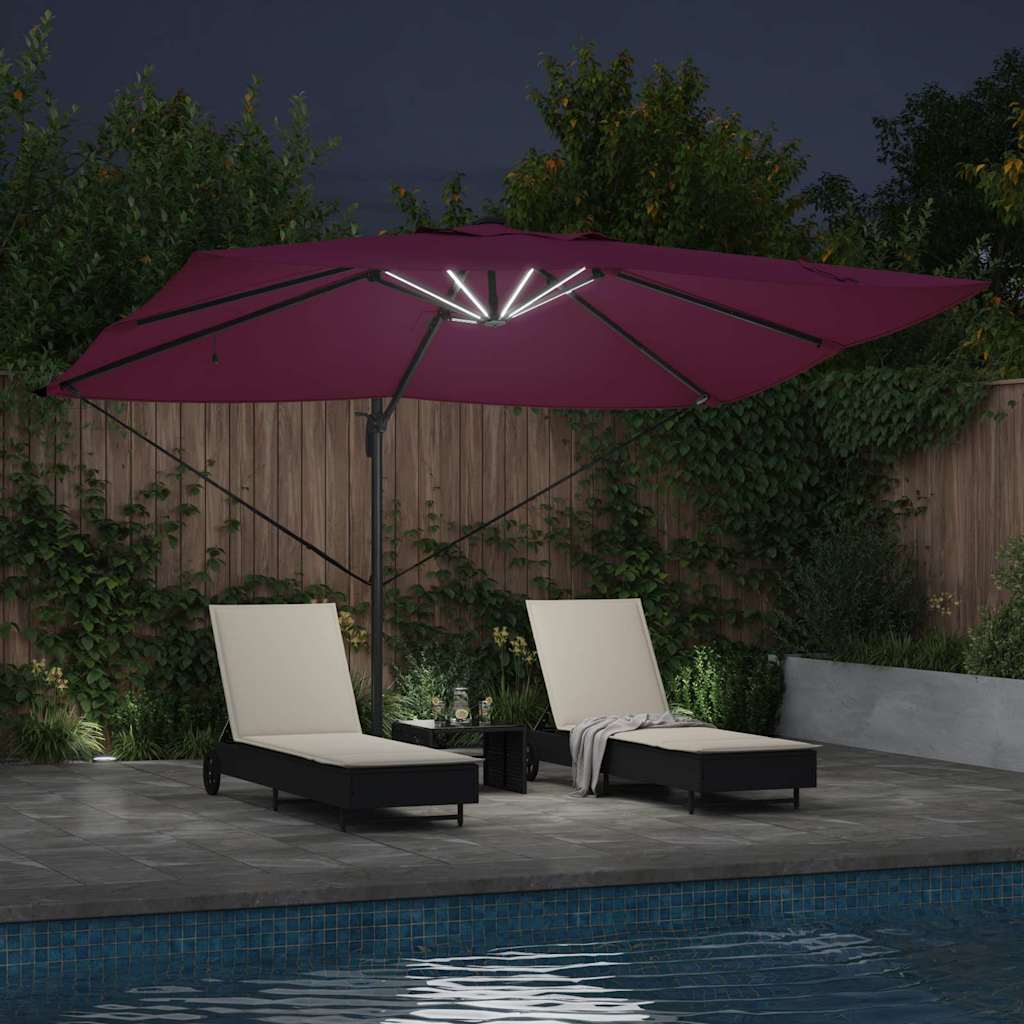 Konsolinis Roma skėtis su LED Bordo Raudonas 352x251x265 cm Aliuminis