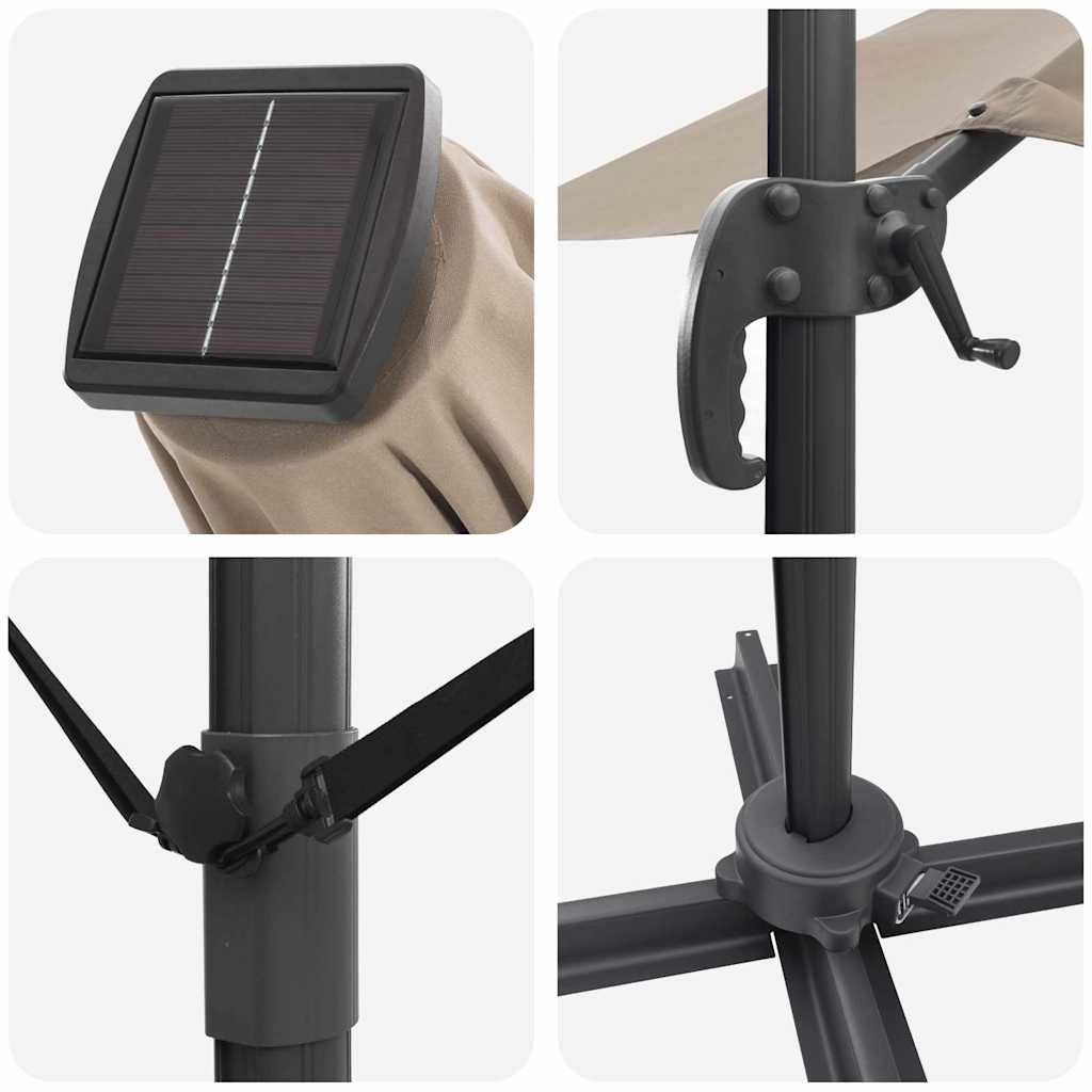 Cantilever Roma skėtis su LED lempomis Taupe, 286x285x270 cm, aliuminis.