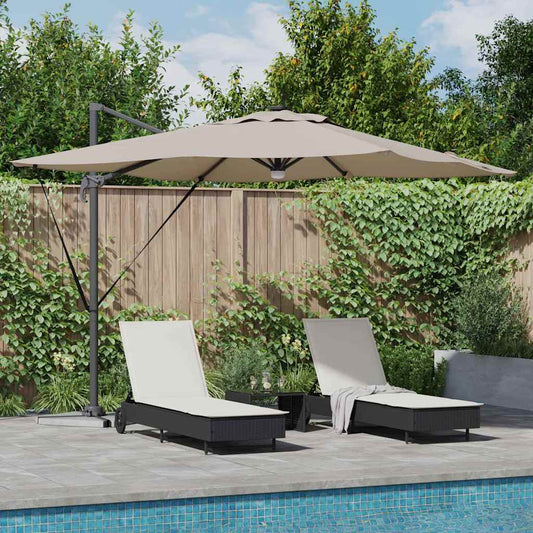 Cantilever Roma skėtis su LED lempomis Taupe, 286x285x270 cm, aliuminis.