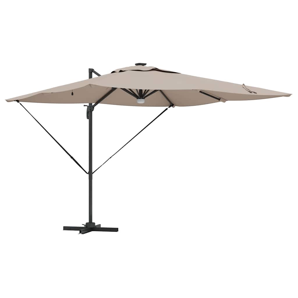 Cantilever Roma skėtis su LED lempomis Taupe, 286x285x270 cm, aliuminis.