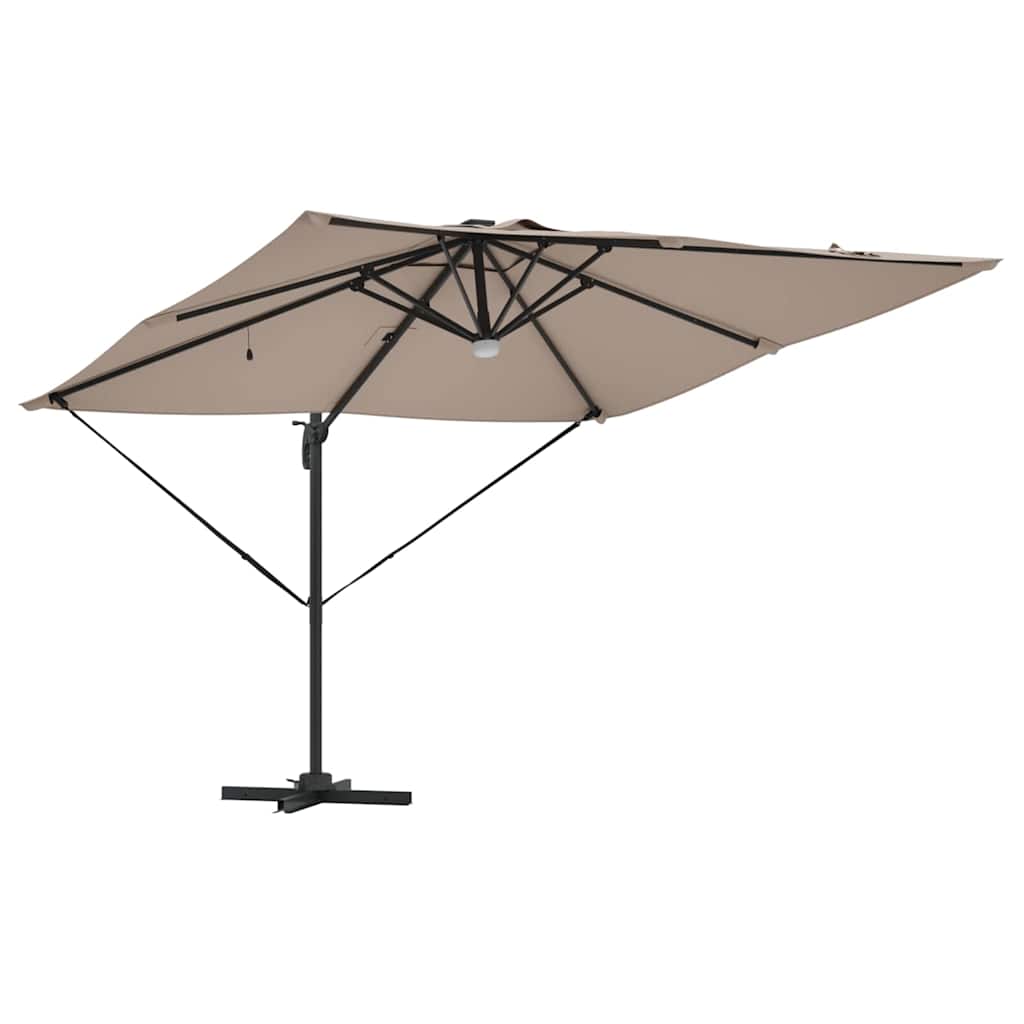 Cantilever Roma skėtis su LED lempomis Taupe, 286x285x270 cm, aliuminis.