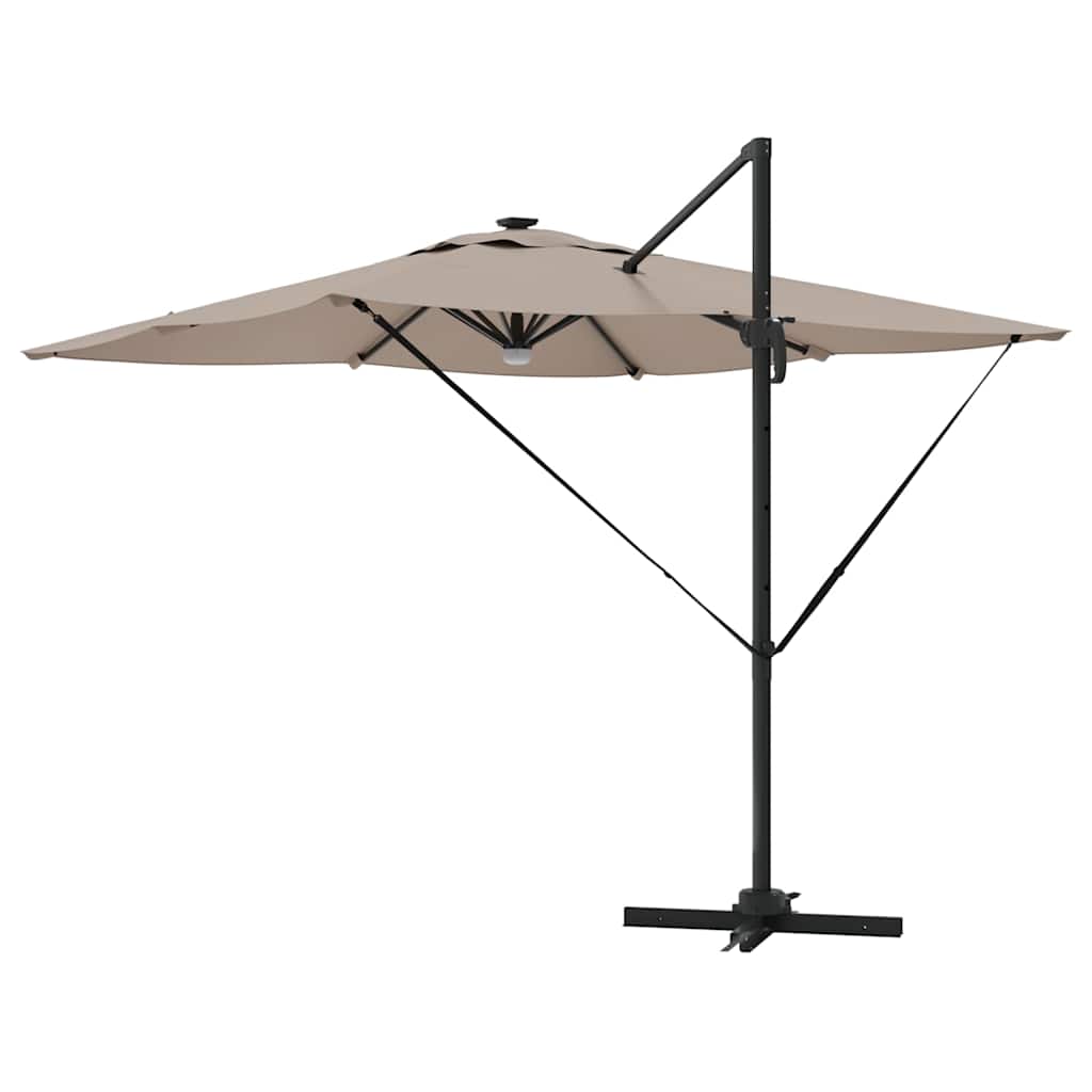 Cantilever Roma skėtis su LED lempomis Taupe, 286x285x270 cm, aliuminis.