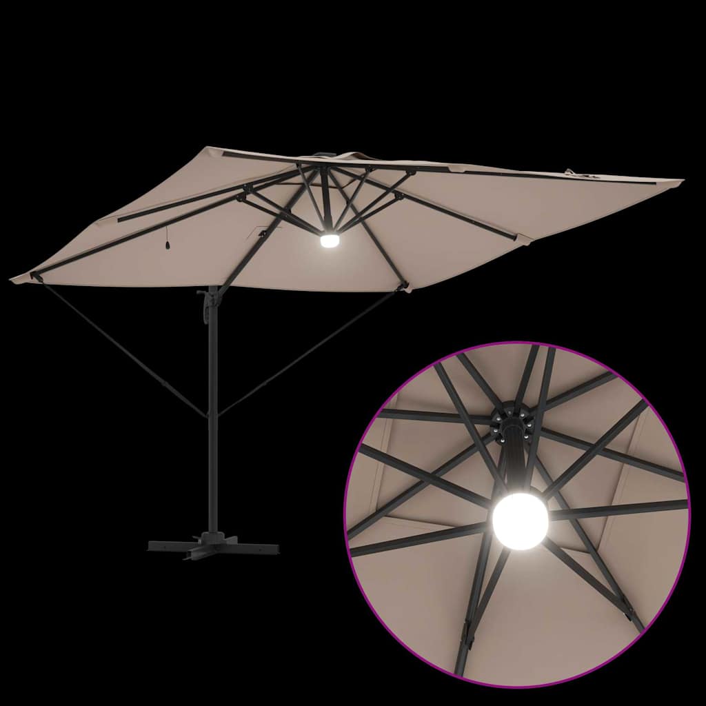 Cantilever Roma skėtis su LED lempomis Taupe, 286x285x270 cm, aliuminis.