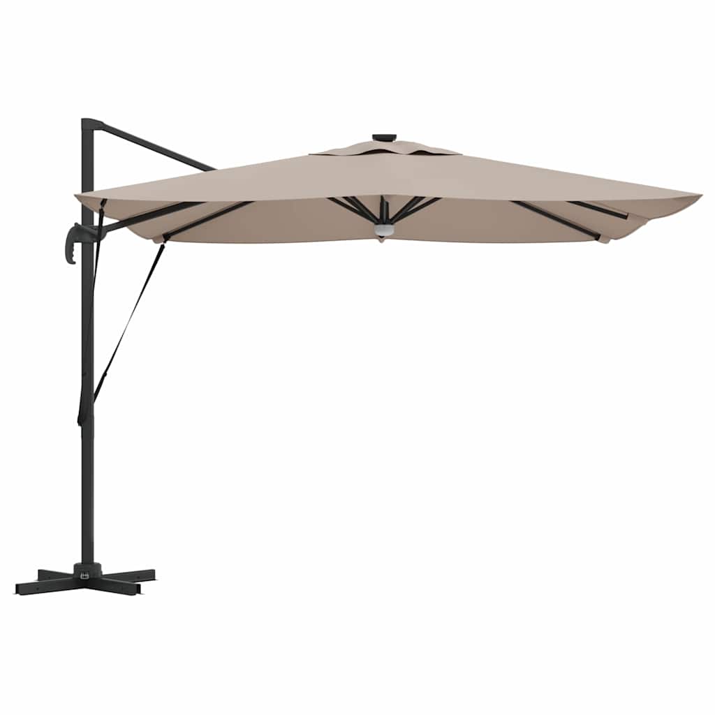 Cantilever Roma skėtis su LED lempomis Taupe, 286x285x270 cm, aliuminis.