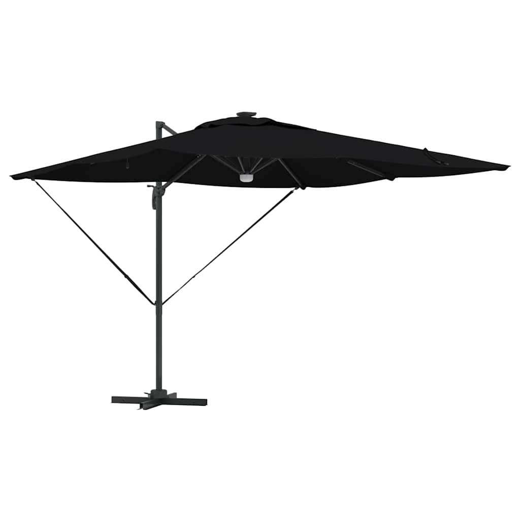 Cantilever Roma skėtis su LED lempom, juodas, 286 x 285 x 270 cm, aliuminis.