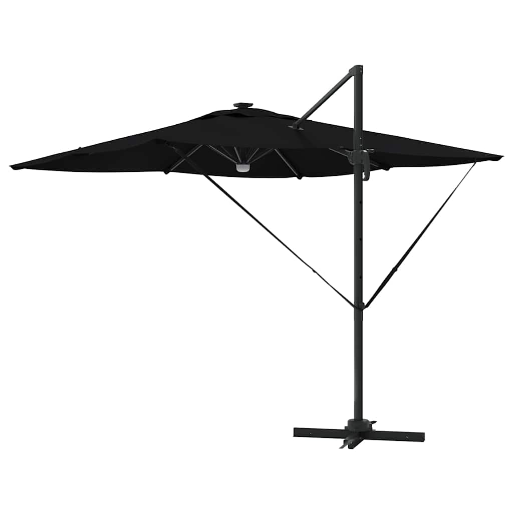 Cantilever Roma skėtis su LED lempom, juodas, 286 x 285 x 270 cm, aliuminis.