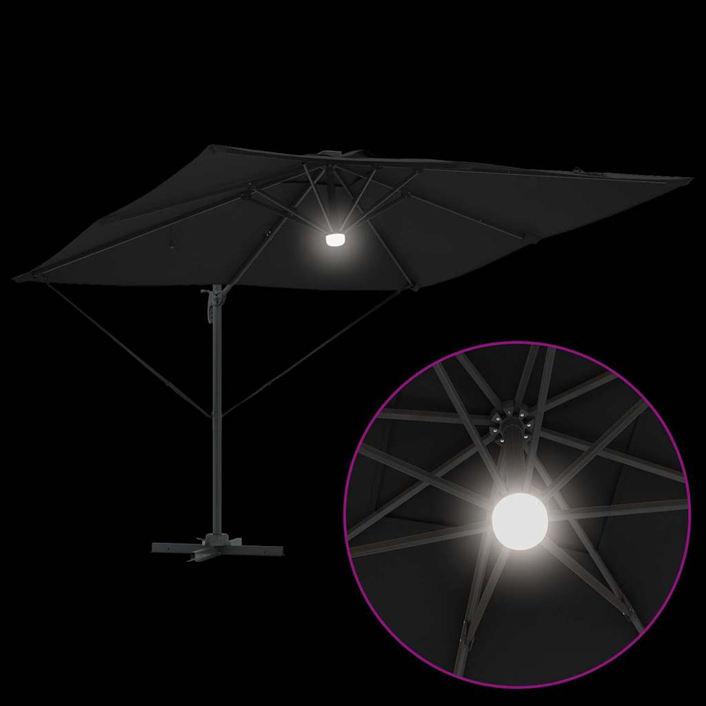 Cantilever Roma skėtis su LED lempom, juodas, 286 x 285 x 270 cm, aliuminis.