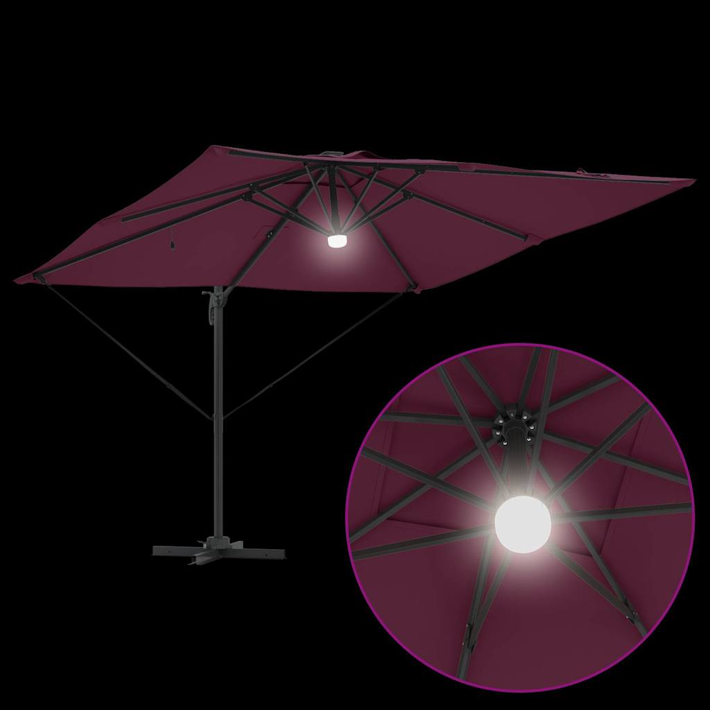 Kantilever Roma Paviljonas su LED'ais Bordo Raudonas 286 x 285 x 270 cm, Aliuminio