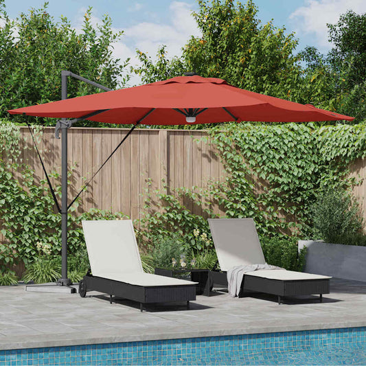 Cantilever Roma skėtis su LED lempomis, terracotta spalvos, 286 x 285 x 270 cm, aliuminis