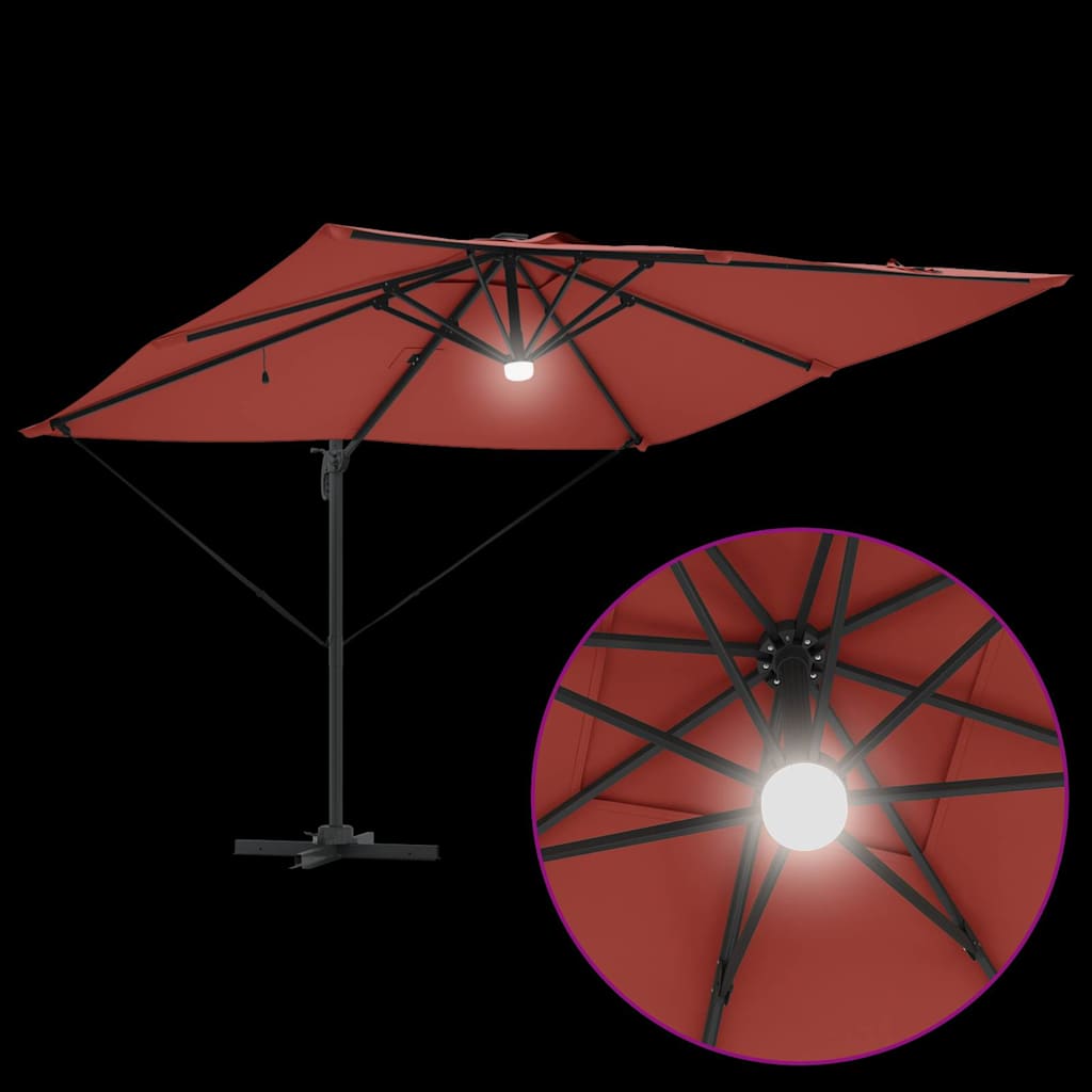 Cantilever Roma skėtis su LED lempomis, terracotta spalvos, 286 x 285 x 270 cm, aliuminis