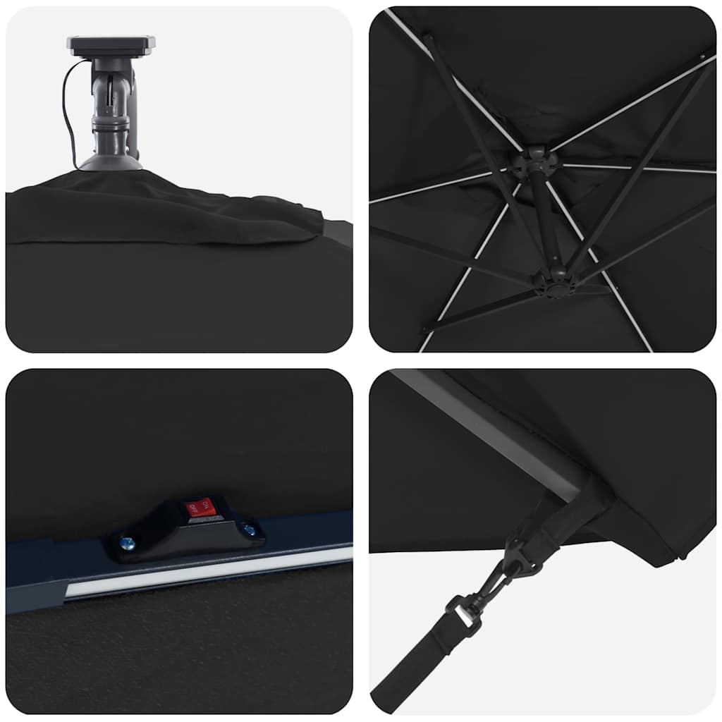 Kantileverio bananų skėtis su užraktu Juoda 294 x 200 x 254 cm