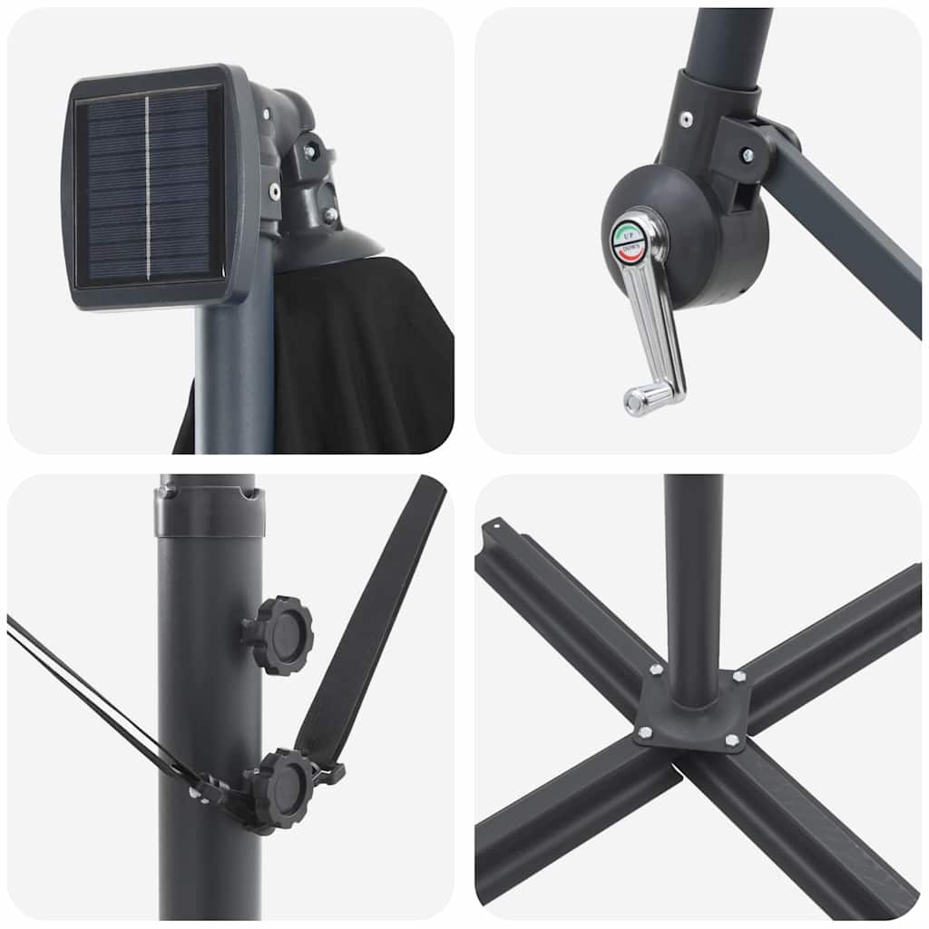 Kantileverio bananų skėtis su užraktu Juoda 294 x 200 x 254 cm