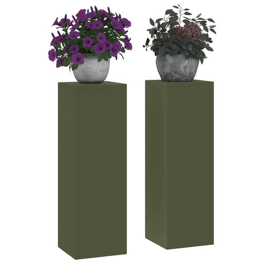 Augalų stovas 2 pcs Alyvuogių žalia 24 x 24 x 75 cm Plienas