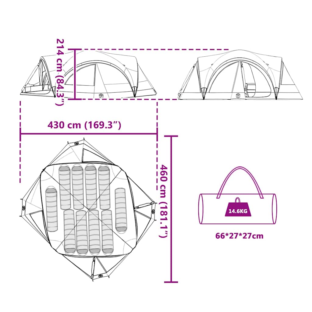 Šeimos palapinė su stogu Pilka ir oranžinė 460 x 430 x 214 cm