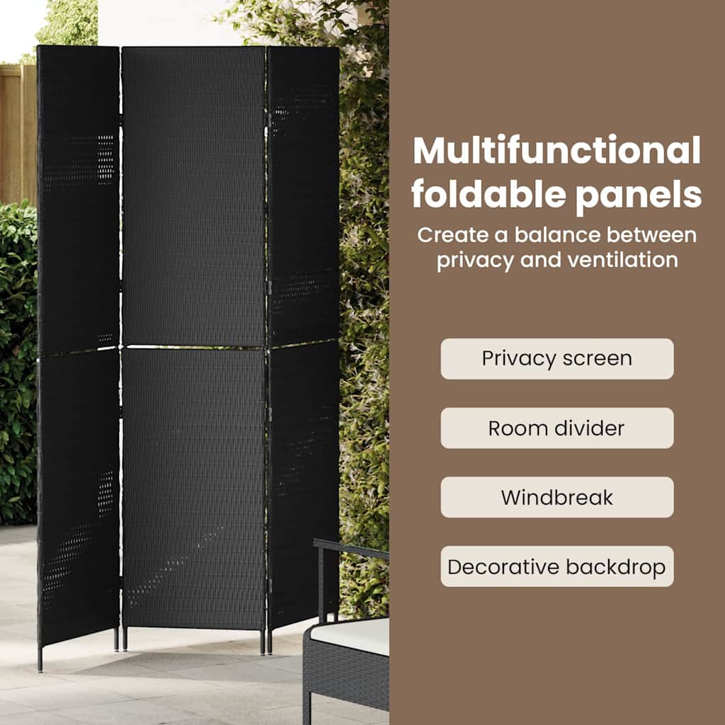 Kambario Skirtumas 3 Panelės Sulankstomos Juodos 146x180 cm Poliratanas