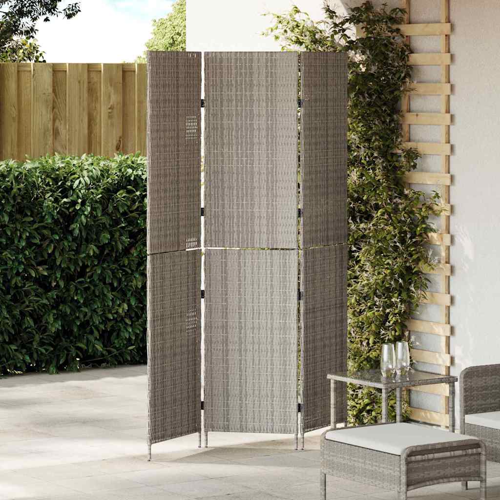 kambario skirstytuvas 3 panelėms sulankstomas pilkas 147x180 cm poli ratanas