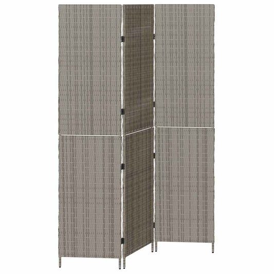kambario skirstytuvas 3 panelėms sulankstomas pilkas 147x180 cm poli ratanas