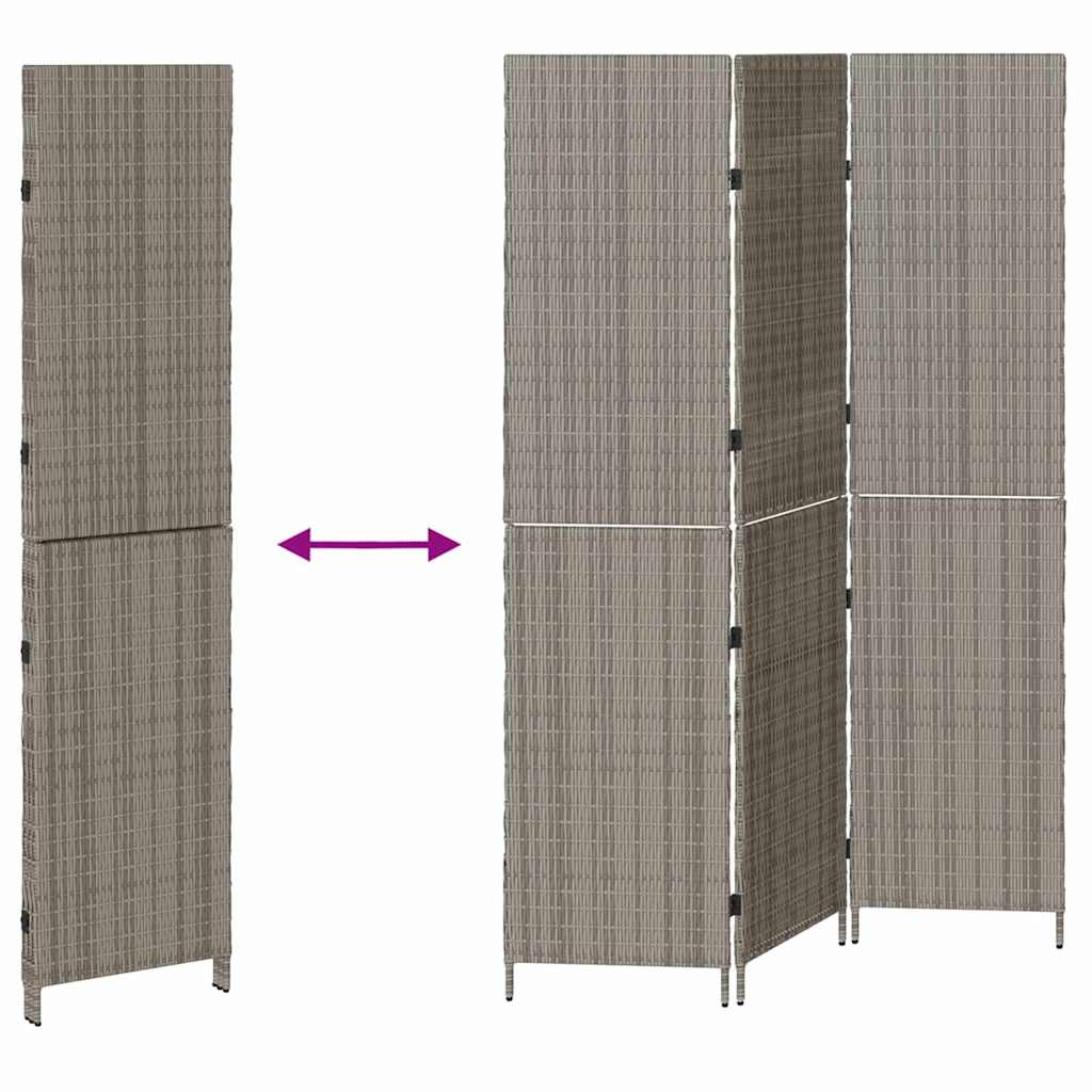 kambario skirstytuvas 3 panelėms sulankstomas pilkas 147x180 cm poli ratanas