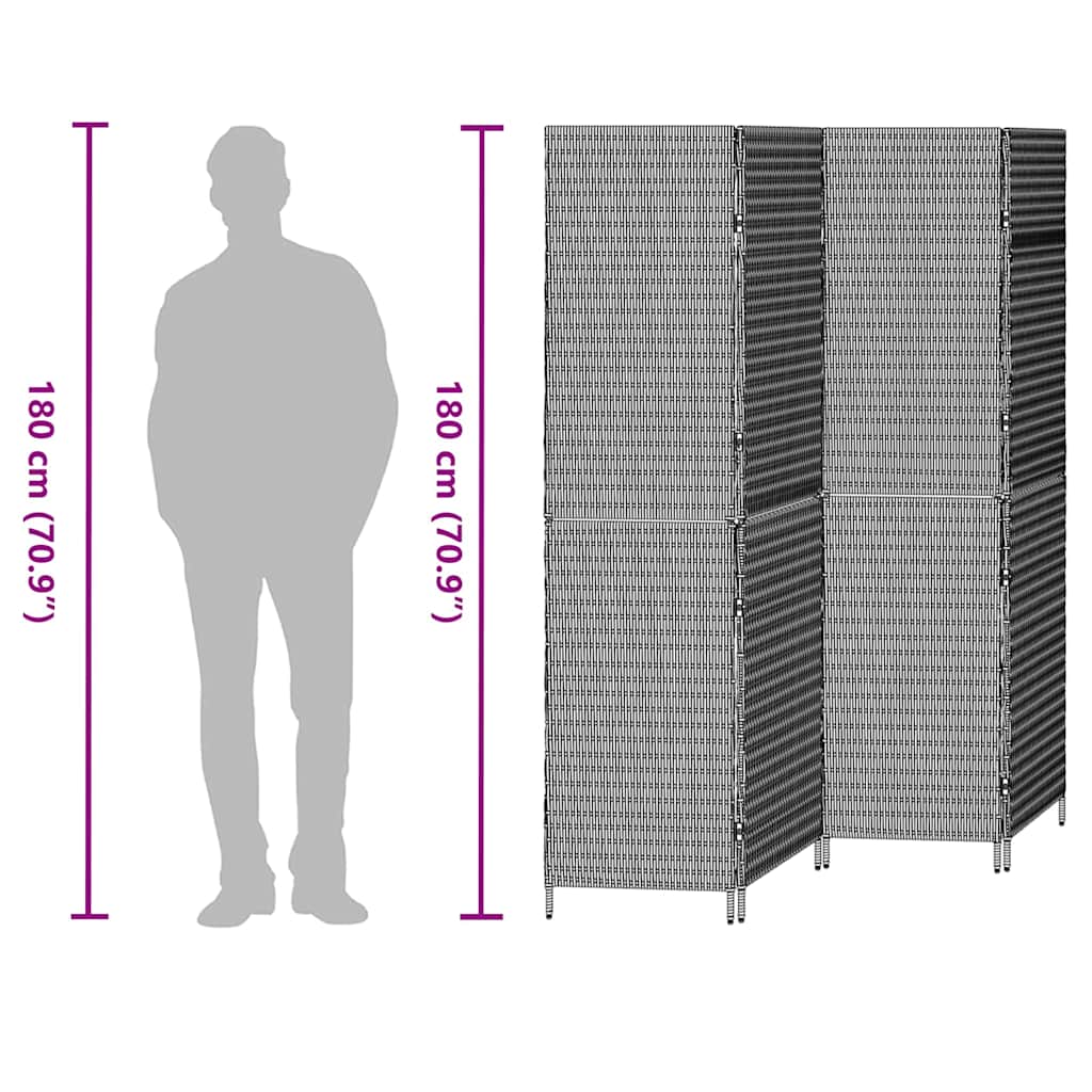 Kambario Skydo 4 Puslapiai Sulankstomas Juodas 195x180 cm Poli Ratanas