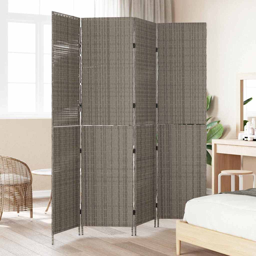 Kambario Pertvara 4 Paneliai Sulankstoma Pilka 195x180 cm Poli Ratanas