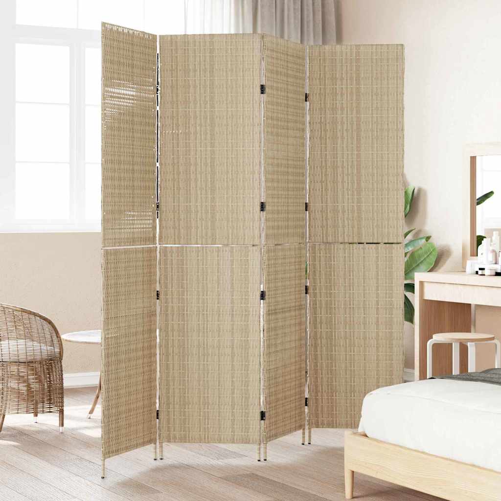 Kambario Skirstytuvas 4 Panelių Sulankstomas Beige 196x180 cm Poliratanas