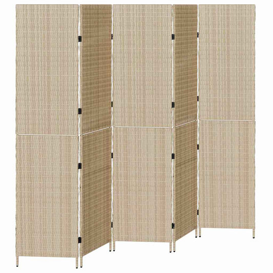 Kambario Skirtukas 5 Panelės Sulankstomas Bežinis 245x180 cm Poli Ratanas